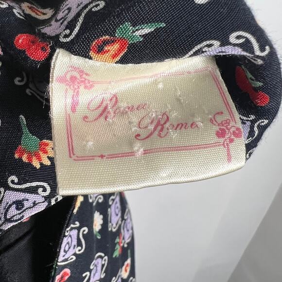 Vtg Romeo Romeo Sleeveless Midi Dress S Black Fruit Floral Print Cottagecore - Picture 7 of 9